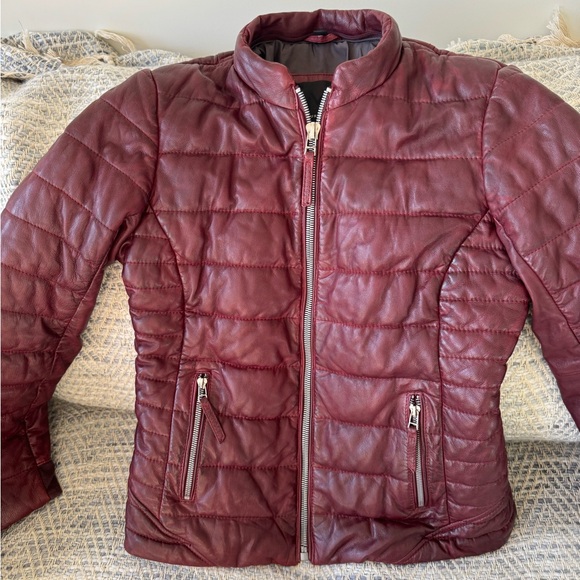 Mauritas leather puffer jacket key with removable sweatshirt insert- Maroon (M) - Picture 3 of 8